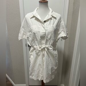 H&M White Shortalls Utility Romper 100% cotton Drawstring Waist Size Large